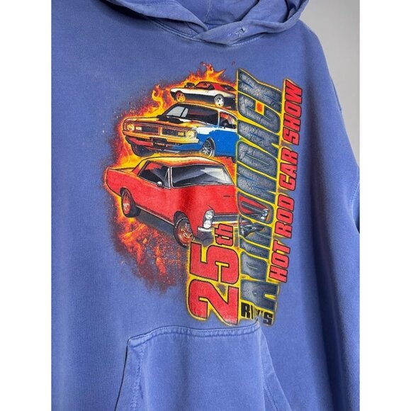 Adirondack Y2K Graphic Distressed Hoodie Size M 25th Hot Rod Car Show Streetwear - Picture 2 of 7